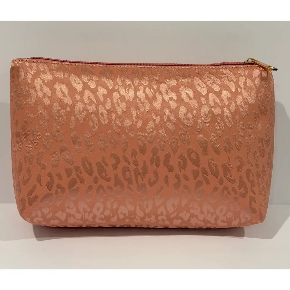 Leopard Print Cosmetic Makeup Bag Pink Blush Zip Travel Pouch